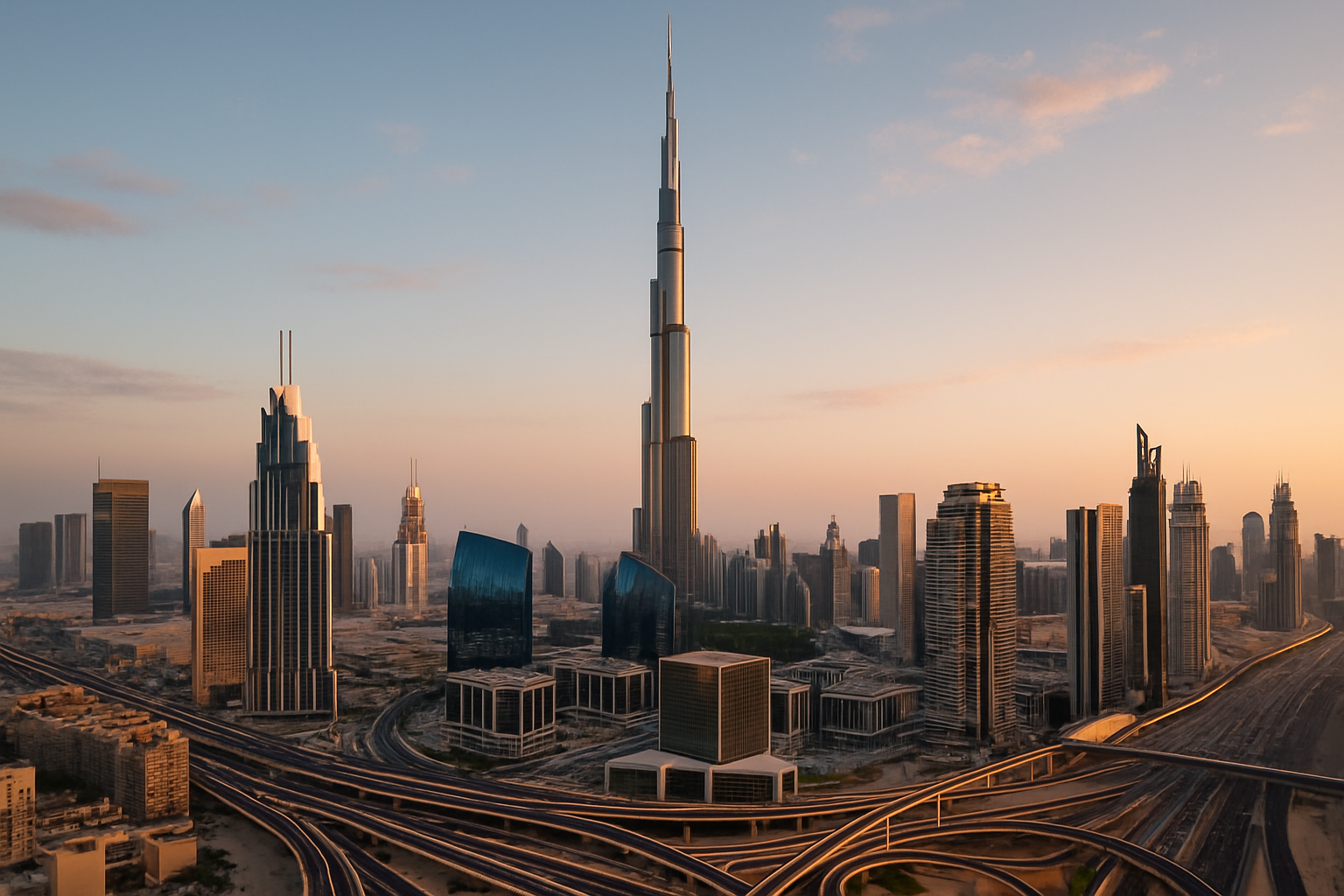Iconic Burj Khalifa and Dubai Skyline